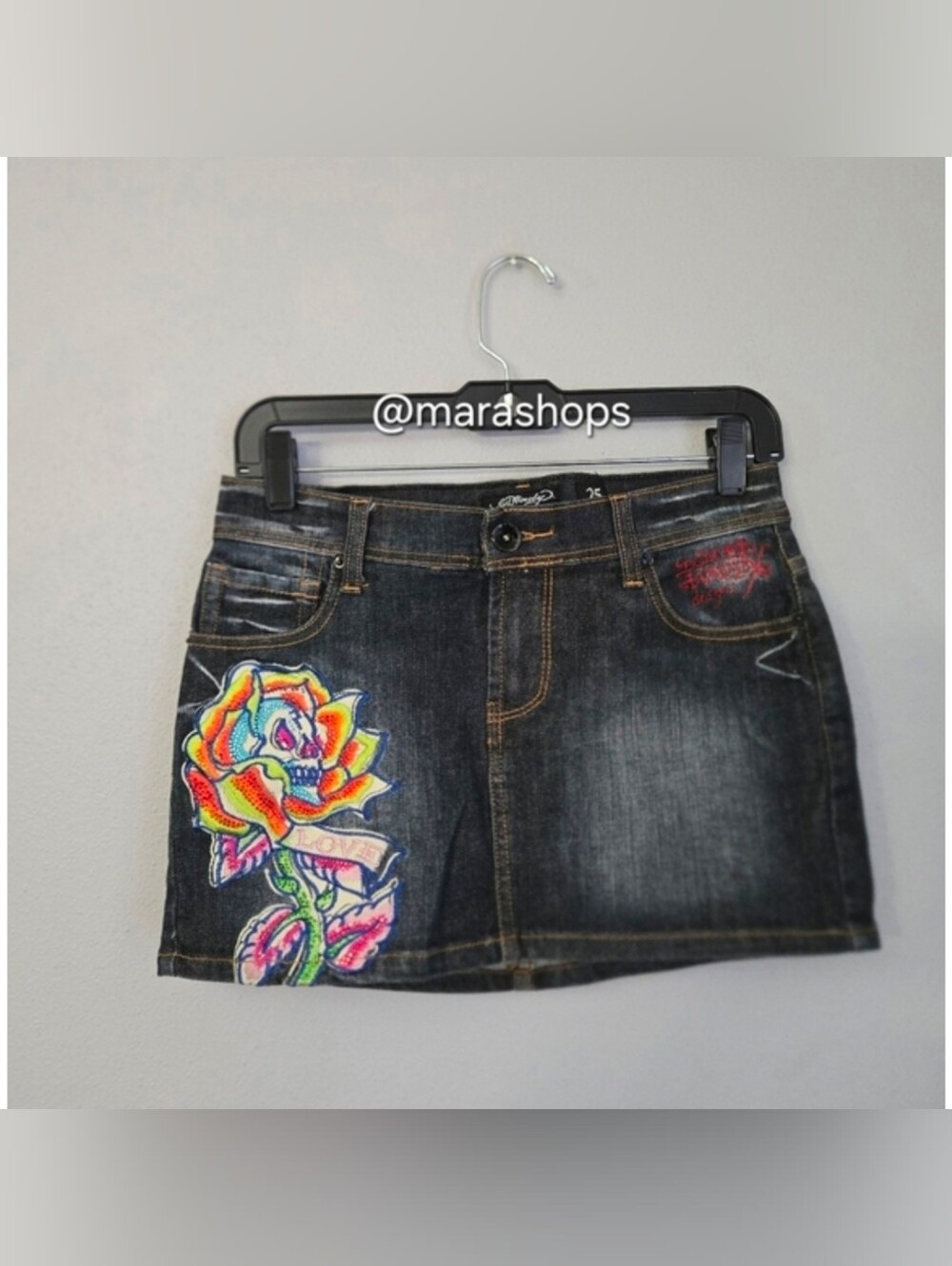 Y2K Ed Hardy Denim Mini Skirt